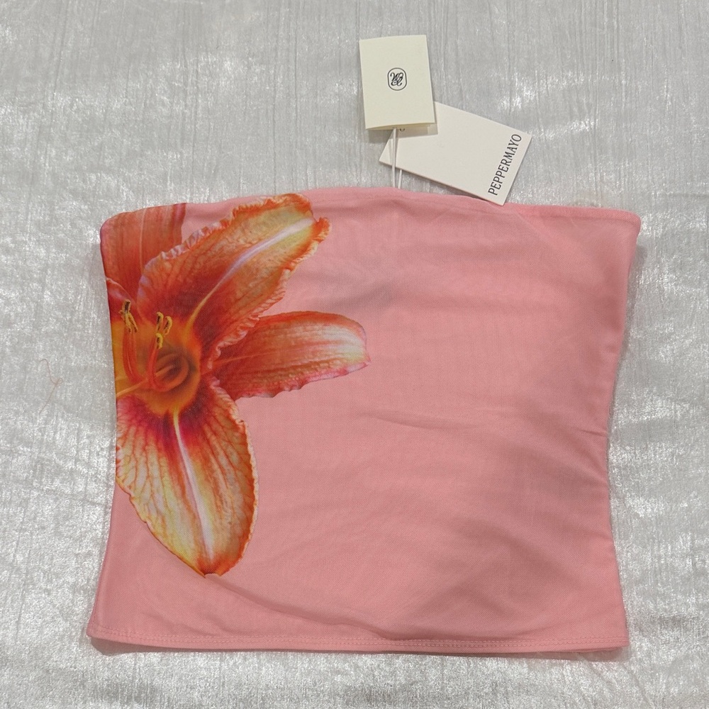 Peppermayo Pink Floral Strapless Top